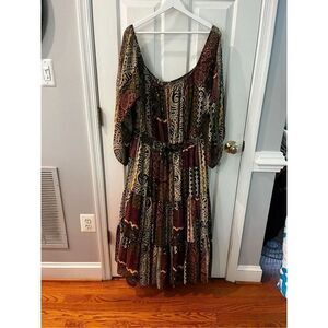 Vintage Santa Fe by Anita Kantor Tribal Print Boho Tie Waist Maxi Dress sz 4 or